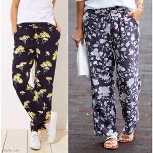 LOFT 2 Pairs Women's XSP Floral 100% Viscose Blue & Gray Fluid Drawstring Pants